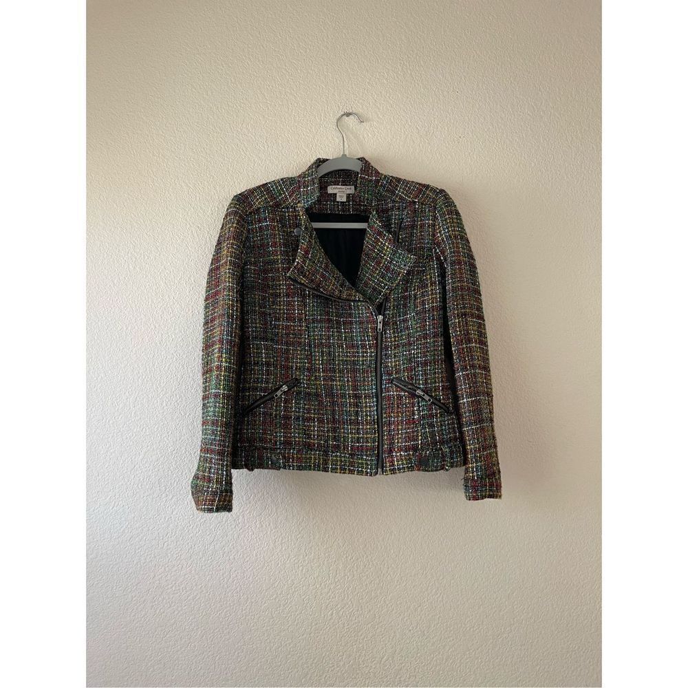 Cold water creek wool blend moto style tweed jacket size 4‎